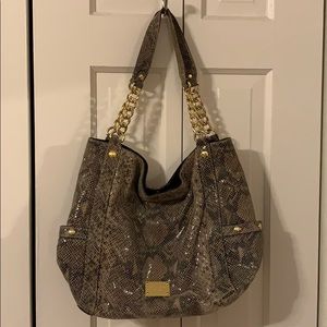 Michael Kors Dark Sand Snakeskin Shoulder Handbag
